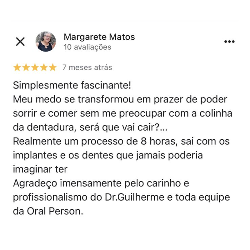 Avaliação 5 estrelas da Oral Person no Google